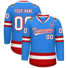 Powder Blue White-Red Classic Style Hockey Jersey 1