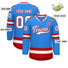 Powder Blue White-Red Classic Style Hockey Jersey 2