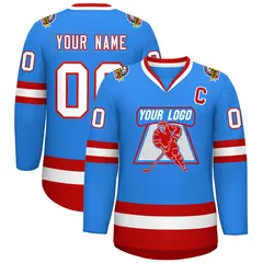 Powder Blue White-Red Classic Style Hockey Jersey 1