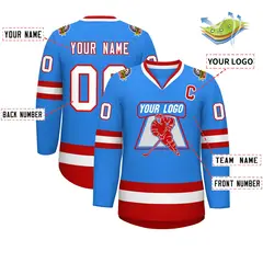 Powder Blue White-Red Classic Style Hockey Jersey 2