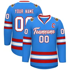 Powder Blue White-Red Classic Style Hockey Jersey 1