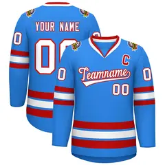 Powder Blue White-Red Classic Style Hockey Jersey 1