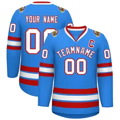 Powder Blue White-Red Classic Style Hockey Jersey 1