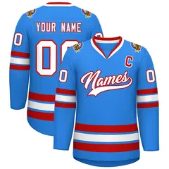 Powder Blue White-Red Classic Style Hockey Jersey 1