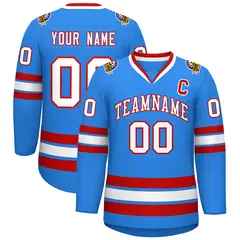 Powder Blue White-Red Classic Style Hockey Jersey 1