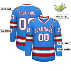 Powder Blue White-Red Classic Style Hockey Jersey 2