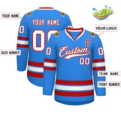 Powder Blue White-Red Classic Style Hockey Jersey 2