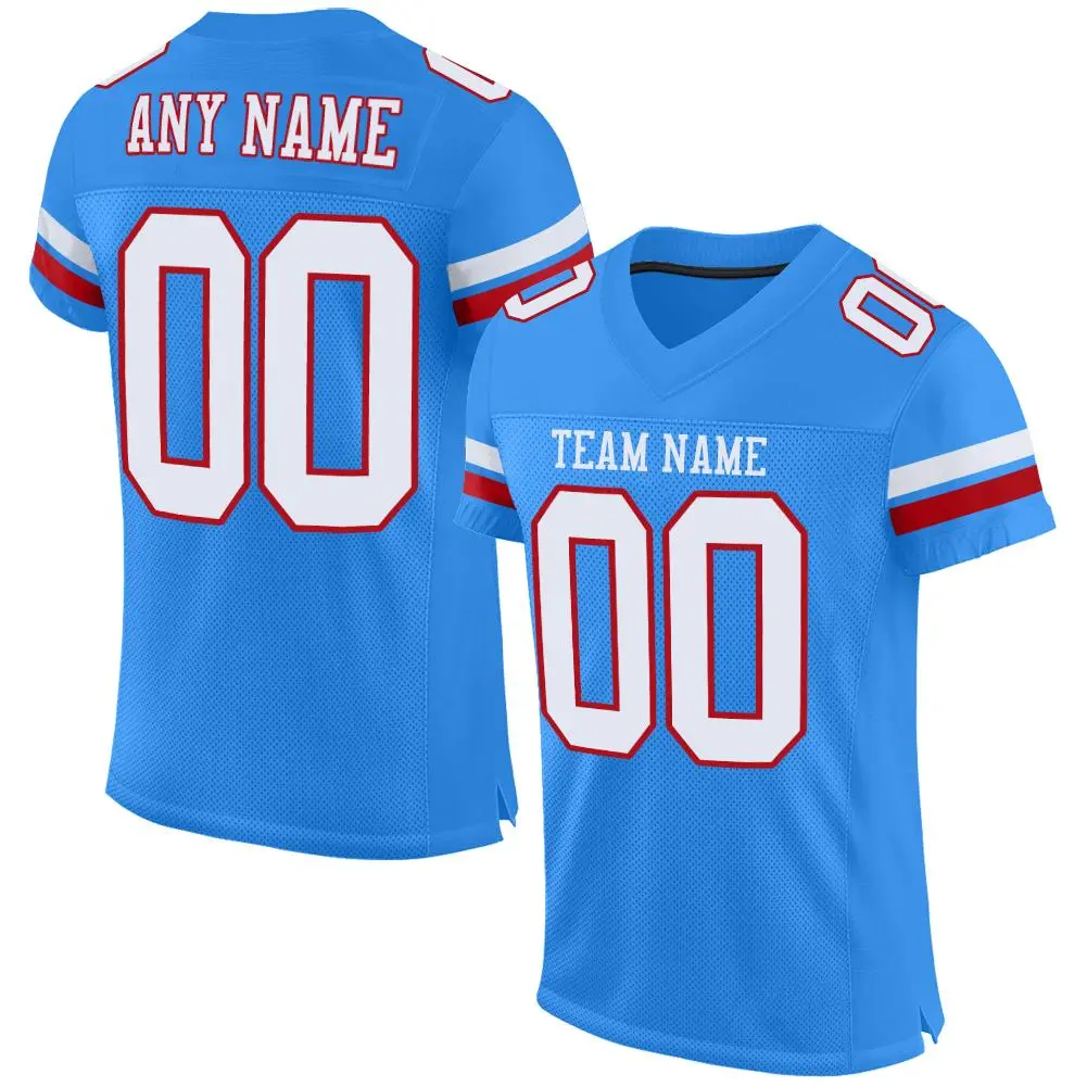 Powder Blue White-Red Classic Style Mesh Football Jersey