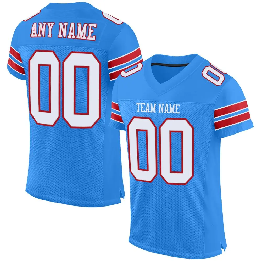 Powder Blue White-Red Classic Style Mesh Football Jersey