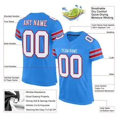 Powder Blue White-Red Classic Style Mesh Football Jersey 2
