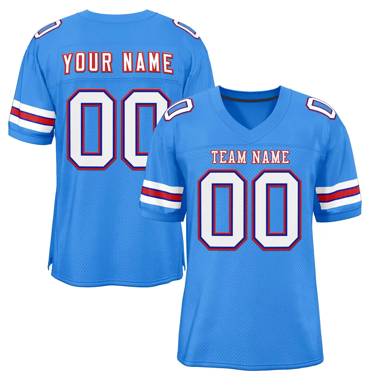 Powder Blue White-Red Classic Style Mesh Football Jersey