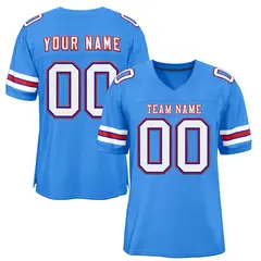 Powder Blue White-Red Classic Style Mesh Football Jersey 1