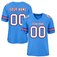 Powder Blue White-Red Classic Style Mesh Football Jersey