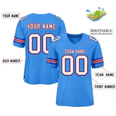 Powder Blue White-Red Classic Style Mesh Football Jersey 2