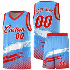 Powder Blue White Red Graffiti Pattern Basketball Jersey