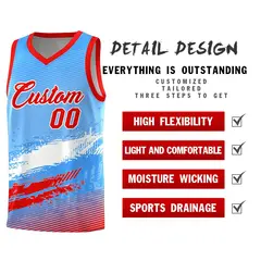 Powder Blue White Red Graffiti Pattern Basketball Jersey 2