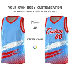 Powder Blue White Red Graffiti Pattern Basketball Jersey 3
