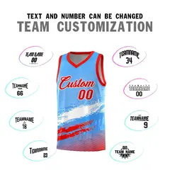 Powder Blue White Red Graffiti Pattern Basketball Jersey 4