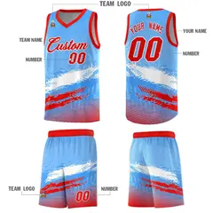 Powder Blue White Red Graffiti Pattern Basketball Jersey 5