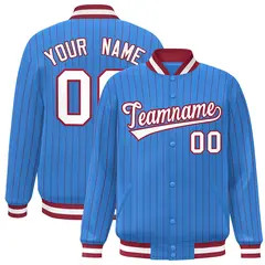 Powder Blue White Red Stripe Letterman Bomber Varsity Jacket