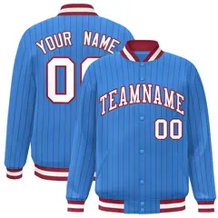 Powder Blue White Red Stripe Letterman Bomber Varsity Jacket