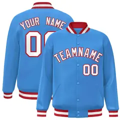 Powder Blue White-Red Varsity Full-Snap Letterman Jacket
