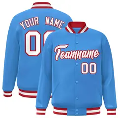 Powder Blue White-Red Varsity Full-Snap Letterman Jacket 1