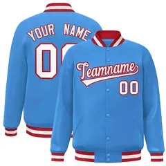 Powder Blue White-Red Varsity Full-Snap Letterman Jacket 1