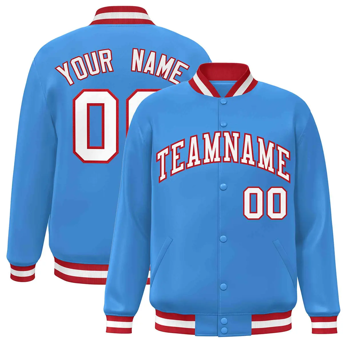 Powder Blue White-Red Varsity Full-Snap Letterman Jacket