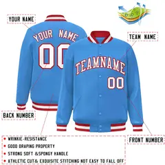 Powder Blue White-Red Varsity Full-Snap Letterman Jacket 2