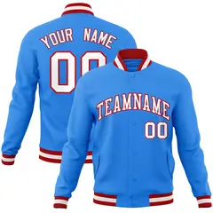 Powder Blue White-Red Varsity Full-Snap Letterman Jacket 1