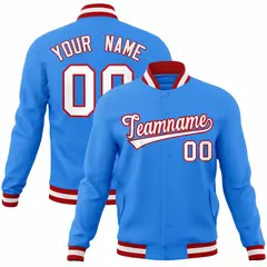 Powder Blue White-Red Varsity Full-Snap Letterman Jacket 1