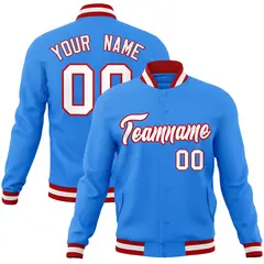 Powder Blue White-Red Varsity Full-Snap Letterman Jacket 1