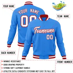 Powder Blue White-Red Varsity Full-Snap Letterman Jacket 4