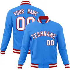 Powder Blue White-Red Varsity Full-Snap Letterman Jacket