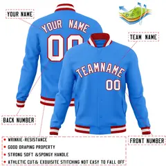 Powder Blue White-Red Varsity Full-Snap Letterman Jacket 4