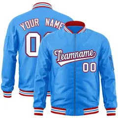 Powder Blue White-Red Varsity Full-Zip Letterman Jacket 1