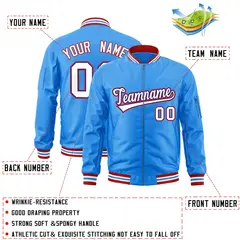Powder Blue White-Red Varsity Full-Zip Letterman Jacket 2