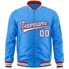 Powder Blue White-Red Varsity Full-Zip Letterman Jacket 3