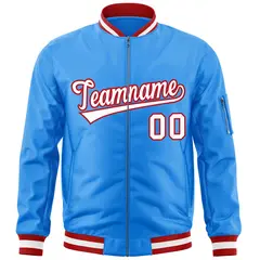 Powder Blue White-Red Varsity Full-Zip Letterman Jacket 3