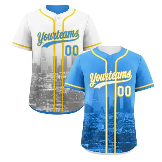 Powder Blue White Reversible City Graffiti Baseball Jersey