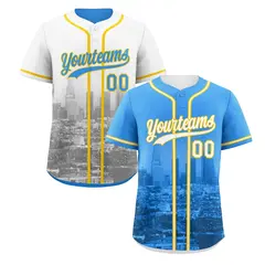 Powder Blue White Reversible City Graffiti Baseball Jersey