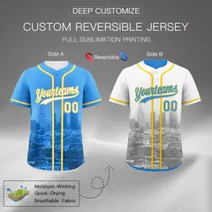 Powder Blue White Reversible City Graffiti Baseball Jersey 2