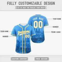 Powder Blue White Reversible City Graffiti Baseball Jersey 3