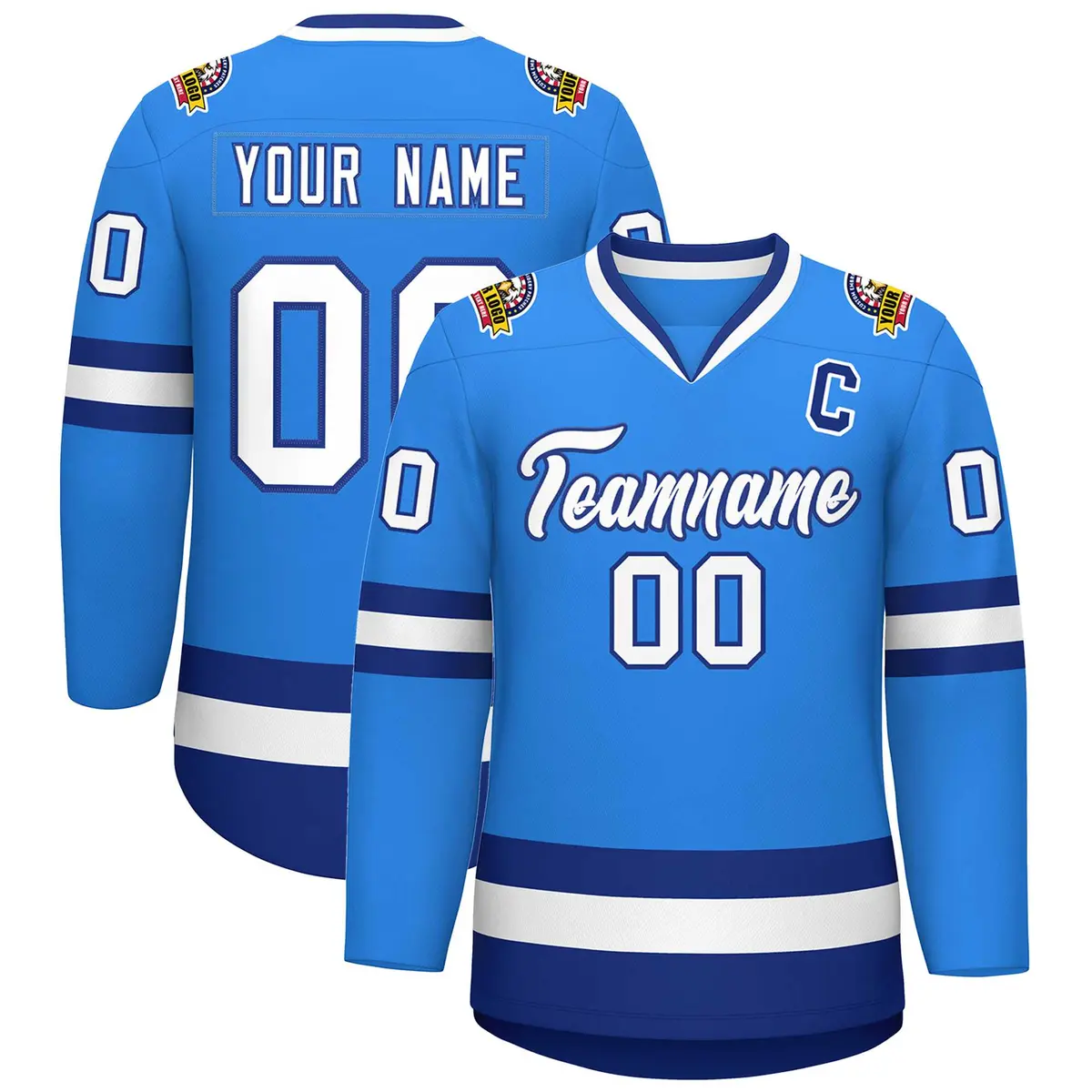 Powder Blue White-Royal Classic Style Hockey Jersey