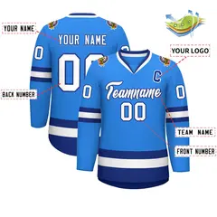 Powder Blue White-Royal Classic Style Hockey Jersey 2