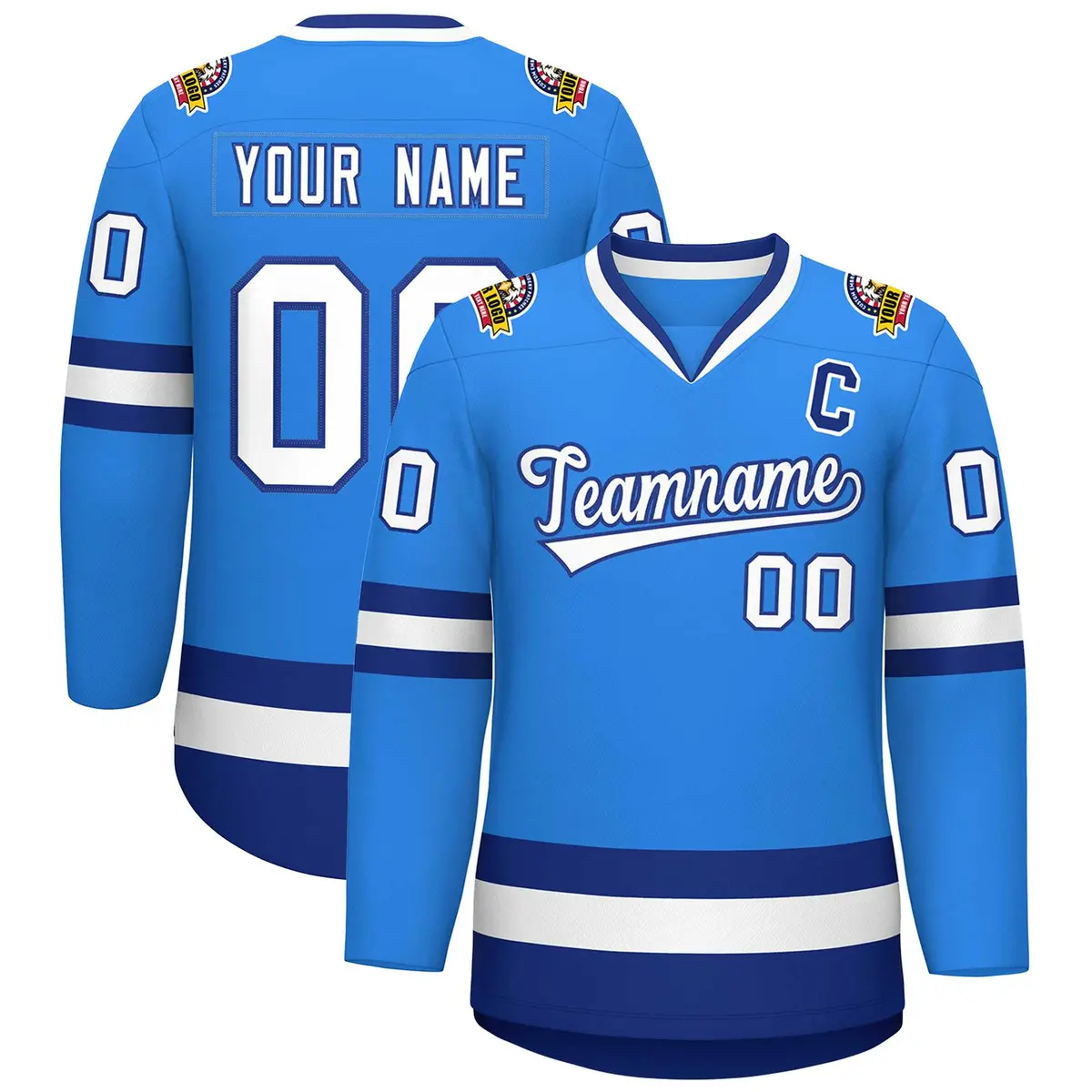 Powder Blue White-Royal Classic Style Hockey Jersey