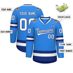 Powder Blue White-Royal Classic Style Hockey Jersey 2