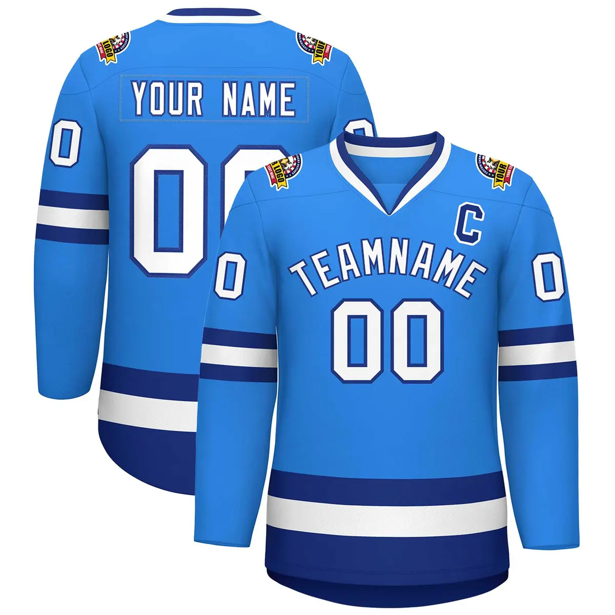 Powder Blue White-Royal Classic Style Hockey Jersey