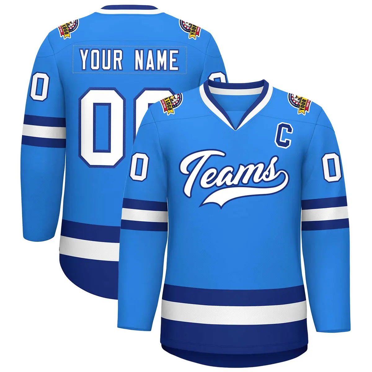 Powder Blue White-Royal Classic Style Hockey Jersey